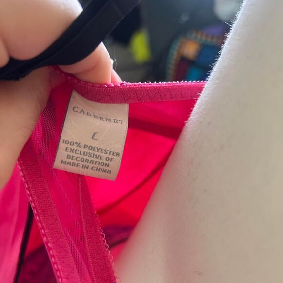 Scene Y2K Mcbling Satiny Pink and Black Bow Slip - Picture 3 of 3